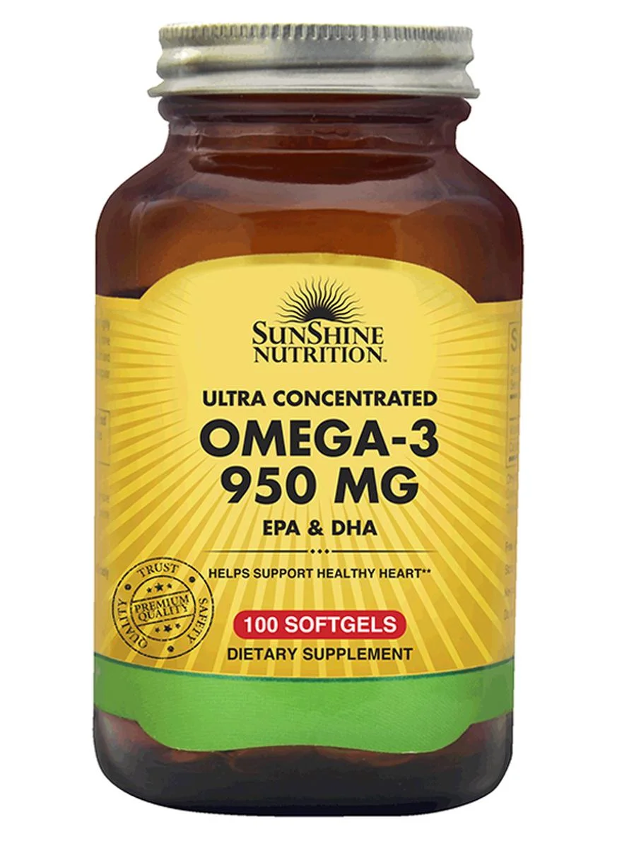 Sunshine Nutrition Omega-3 Fish Oil Supplement (Premium Heart & Brain Support, 100 Softgels) 55431