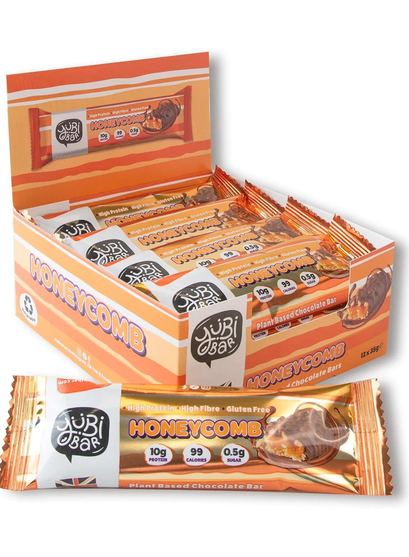 Yubi Bar Vegan Honeycomb Protein Bars, High Protein & Fibre Snack (12 x 35 g) x21xv