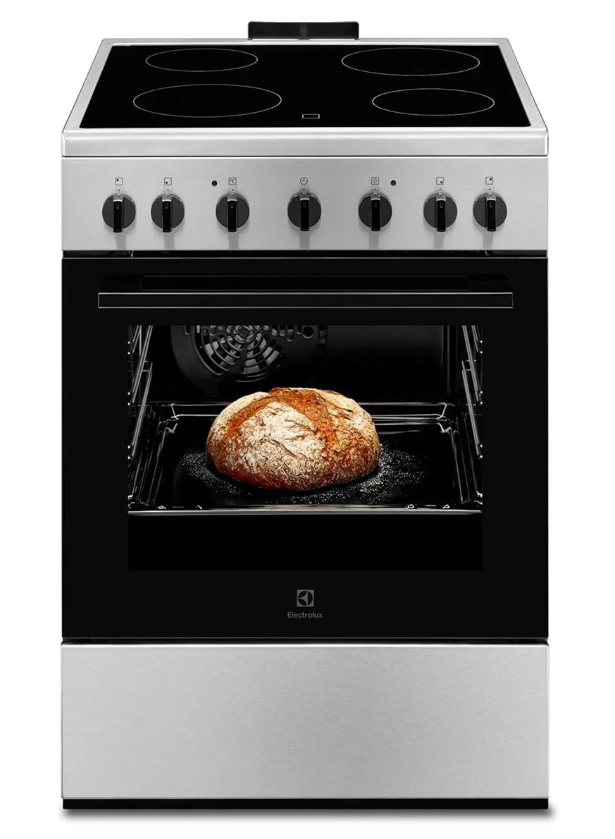 Premium Freestanding Ceramic Cooker with 54L Multifunction Oven and 4 Electric Cooking Zones (Silver, 60x60cm) 6p0a0