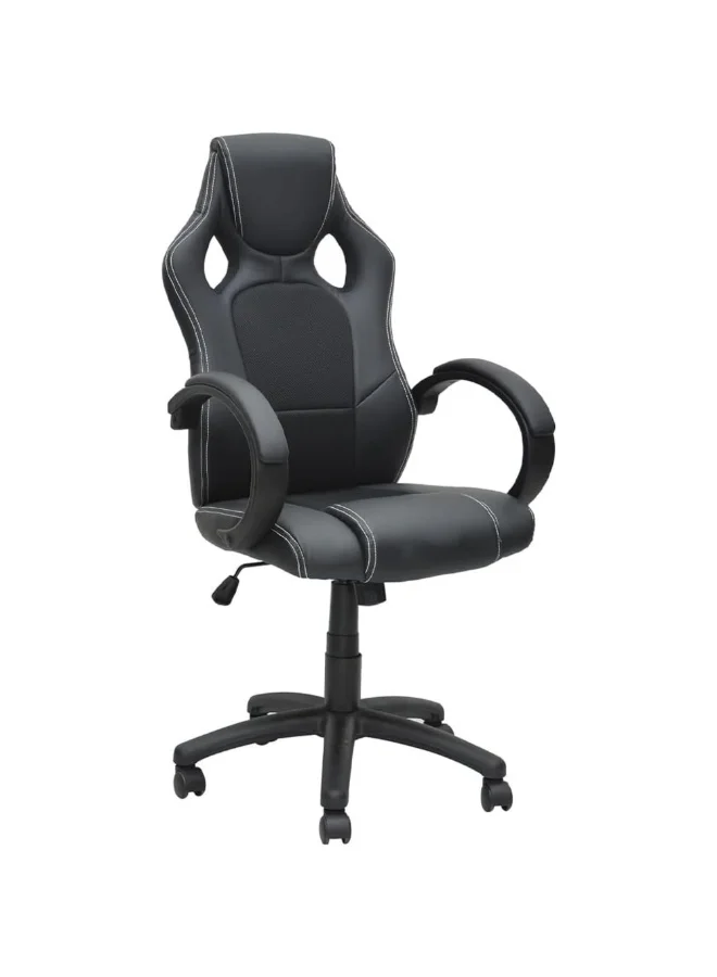 Premium Ergonomic Office Chair with Lumbar Support and Headrest (Black, PU Leather) a0ort
