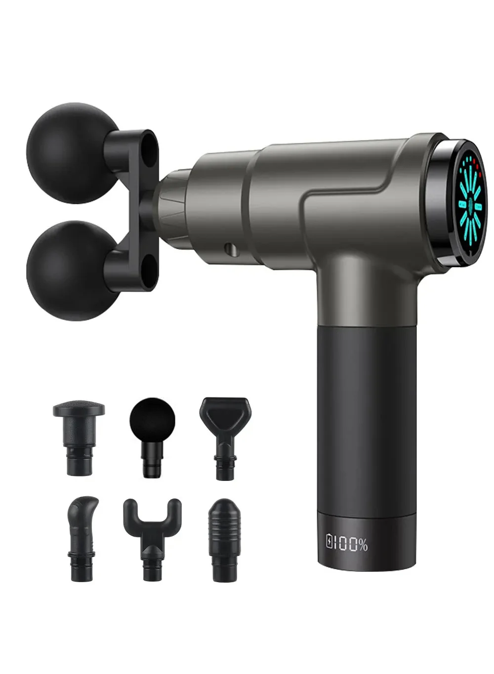 EzzySo Double Head Deep Tissue Massage Gun (12 Speed Levels, 7 Interchangeable Heads, Portable Muscle Recovery Device) 9kt07