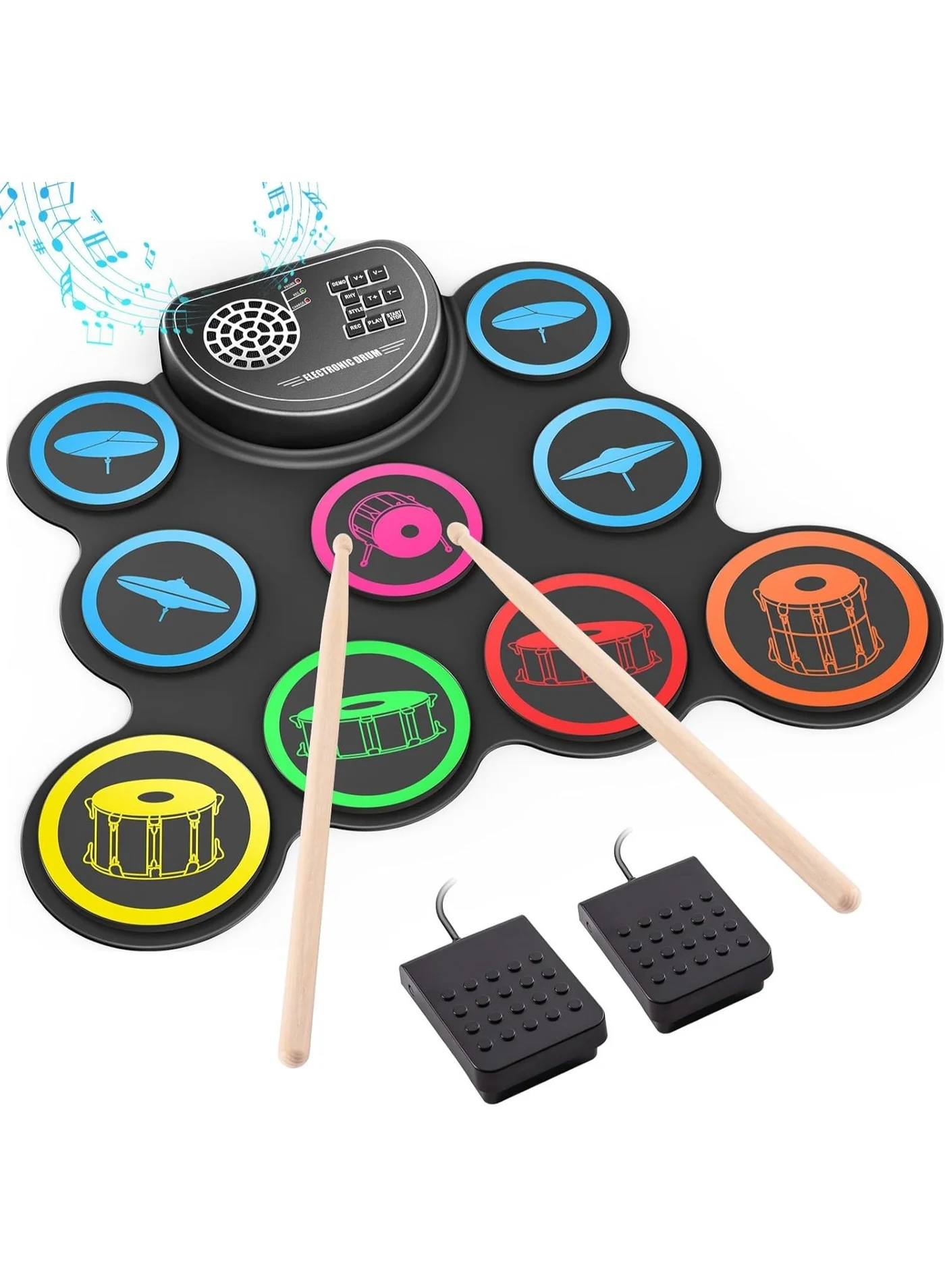 Arabest 9-Pad Electronic Roll-Up Drum Set with Built-in Speaker and Foot Pedals (Portable Musical Instrument for Kids) rb1j8