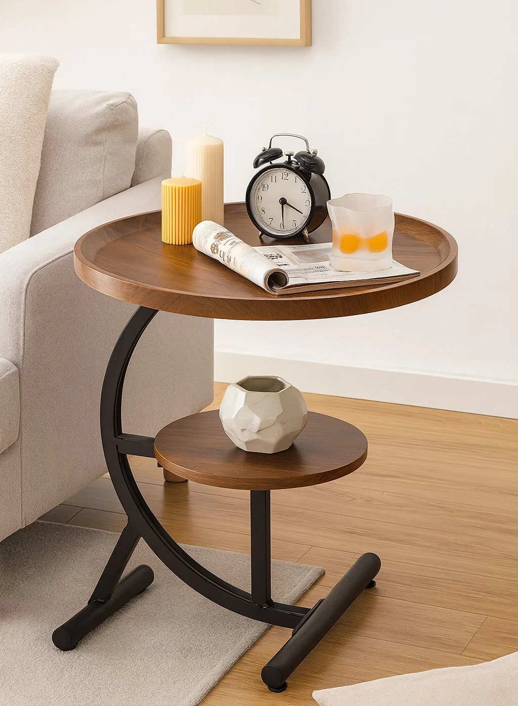 Harmony Home Round Metal Coffee Table (2-Tier Iron Art End Table for Living Room & Bedroom, 50 cm) 6kovp