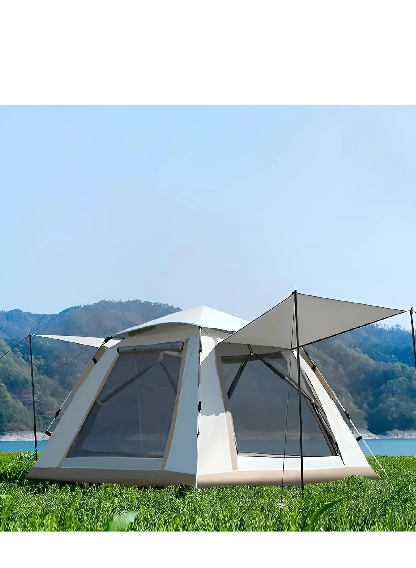 Cyber 6 Person Automatic Camping Tent Instant Pop-Up Dome Shelter (Beige, 240x240x150 cm) 0fqhr