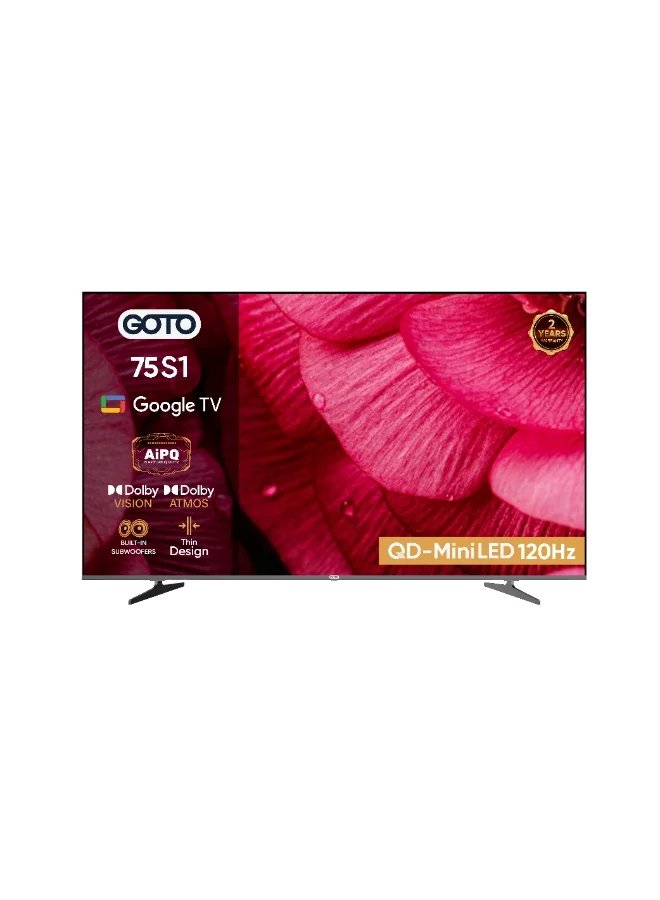 GOTO Home 75 Inch Smart TV 4K UHD QD-MiniLED Frameless Display with 120Hz Game Booster and Voice Control (75 Inch) kffu6