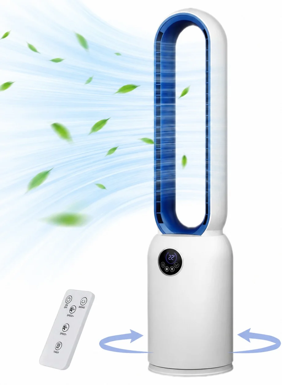 OTTAL Bladeless Tower Fan with Remote Control, Quiet Oscillating Air Circulator for Home and Office (White, 24-Speed) gueyi