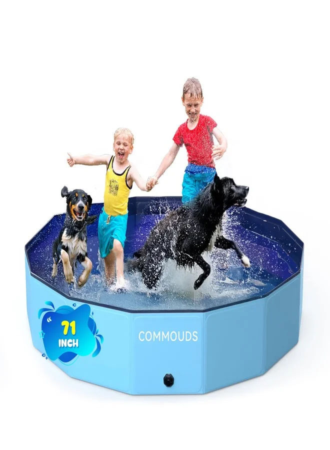 COMMOUDS Foldable Pet Swimming Pool Durable Hard Plastic Portable Wading Pool for Dogs and Kids (180cm D x 30cm H) g12c2