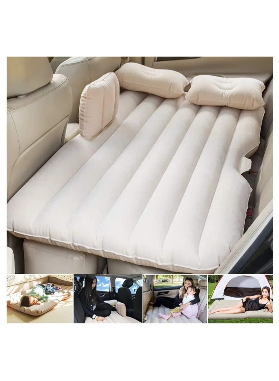 ELTRAZONE Inflatable Car Travel Bed SUV Air Mattress Premium Flocking Sleeping Pad (Grey, 138x85x45cm) eckdh