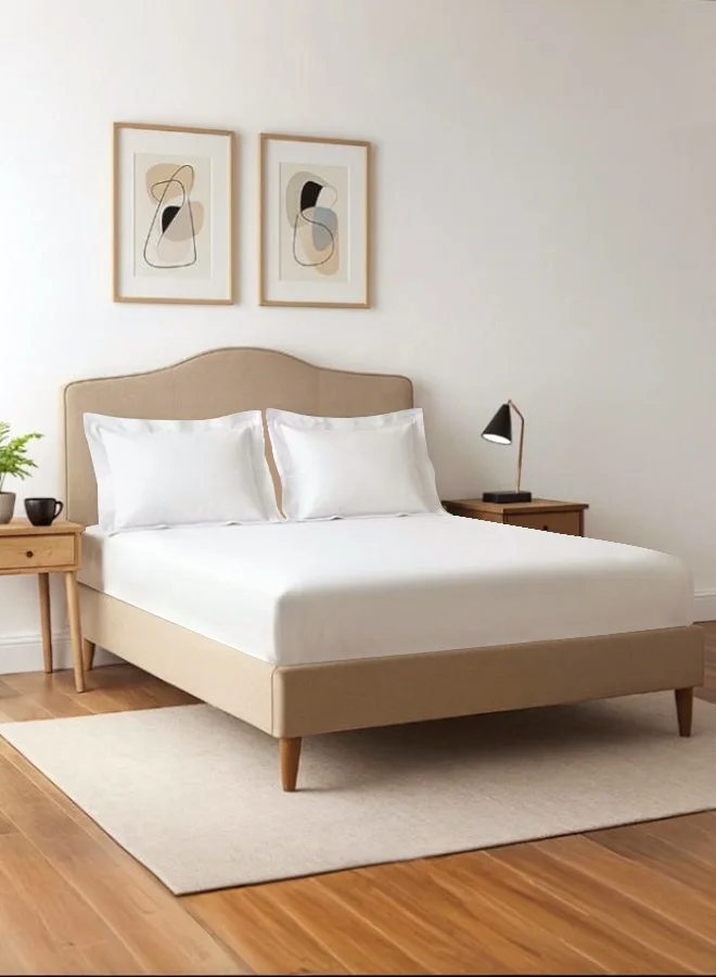 Premium Combed Cotton Queen Fitted Sheet Set (White, 160x200 cm) 400 Thread Count Long Staple Sateen Weave with 40cm Deep Pocket and 2 Pillowcases y2gwq