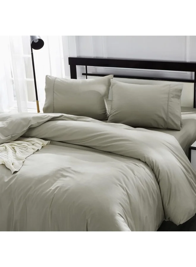IBAMA Cotton Duvet Cover Set with Zipper Closure and Pillowcases (Light Brown, Twin Size) 1qy0r