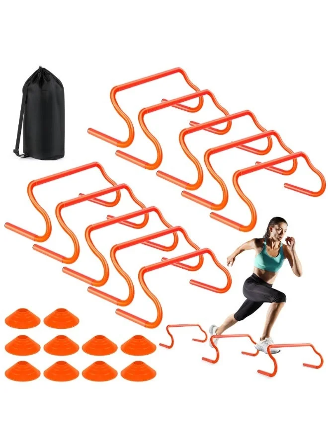 WALALLA Agility Training Set with 10 Speed Hurdles and 10 Soccer Cones for Football and Track Drills (Professional Athletic Equipment) fh9nj
