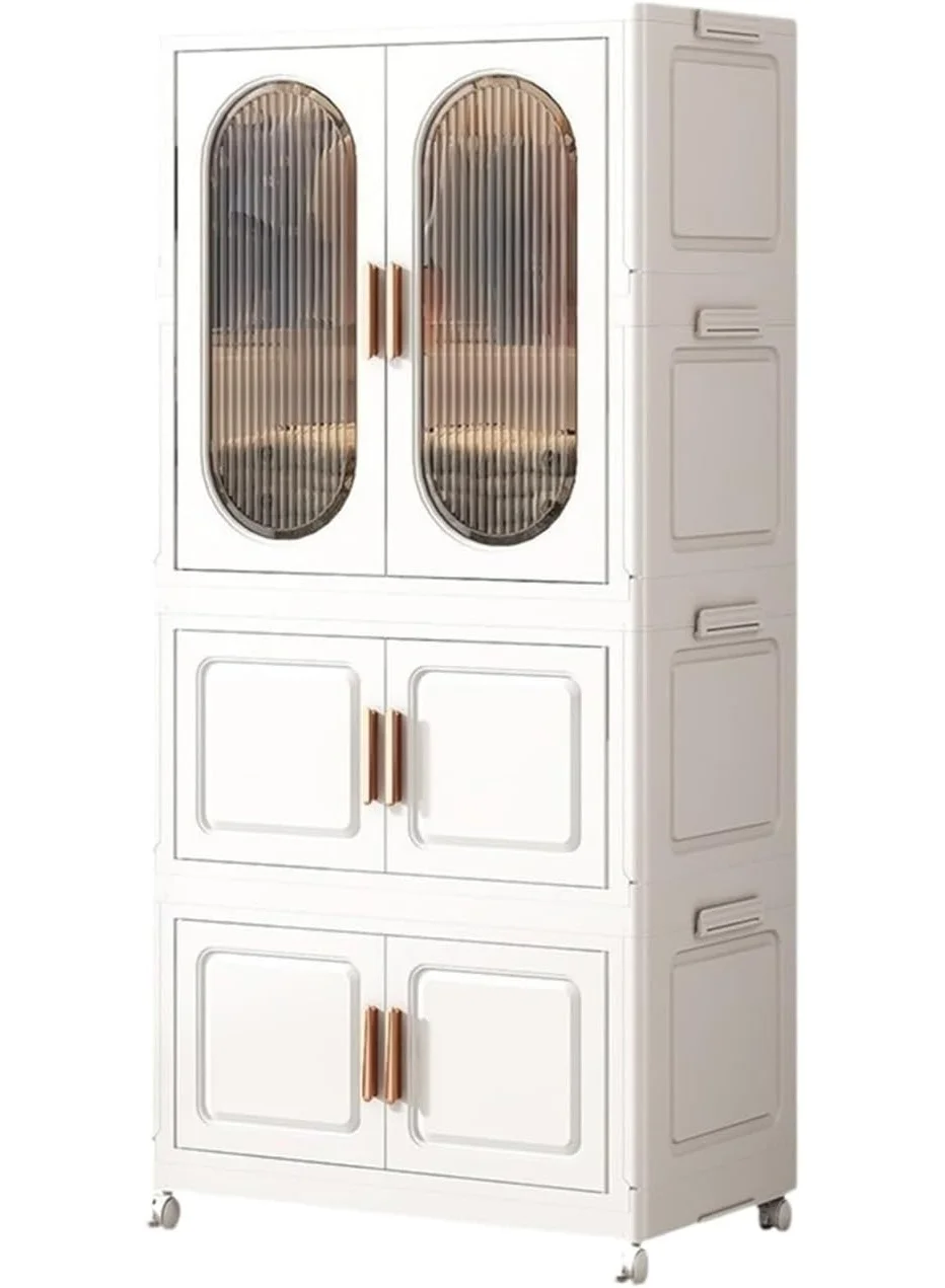 MOMENT Portable Closet Wardrobe with Wheels, Foldable Plastic Storage Cabinet with Doors for Clothes and Shoes (65 x 40 x 145 cm) y0w99