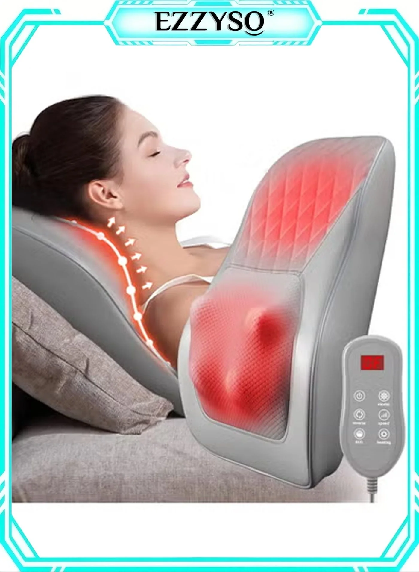 EzzySo 3D Kneading Neck Massager with Heat Therapy Premium Deep Tissue Pillow for Back Shoulder and Leg Relaxation (Portable) 5da41