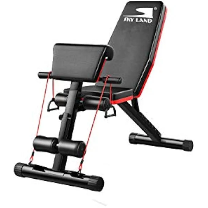 Sky Land Adjustable Weight Bench Multi-Function Strength Training Station with Resistance Ropes and Foldable Steel Frame (130kg Capacity) bj53n