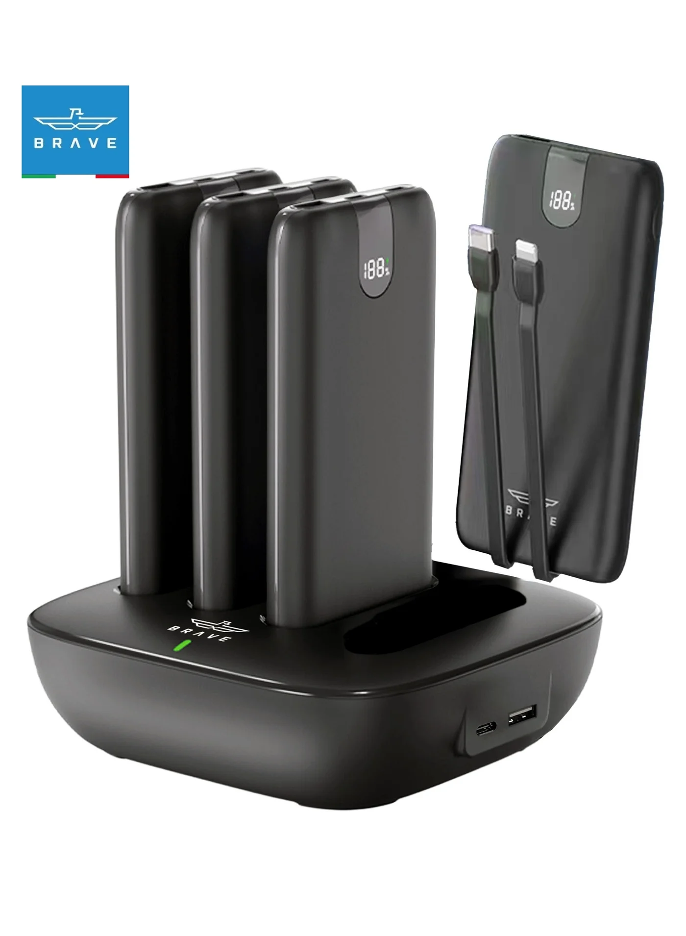 Brave 4-in-1 Power Bank Station 10000mAh Portable Battery Pack with Built-in Cables and LED Display (Black, 10000mAh) 2jp6w