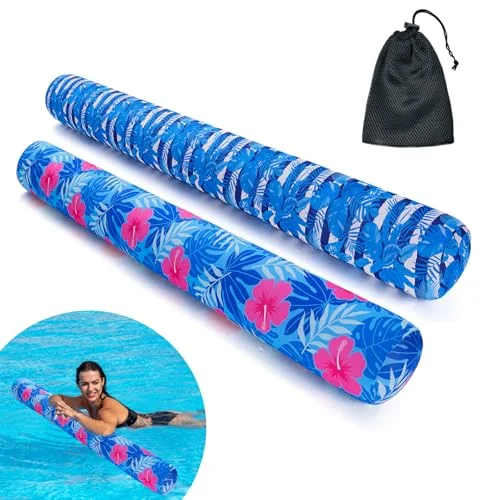 Brmoka Inflatable Swimming Pool Noodles Premium Fabric Covered Floating Aid for Summer Water Activities (2 Pack, Tropical Plants) 1qmjv