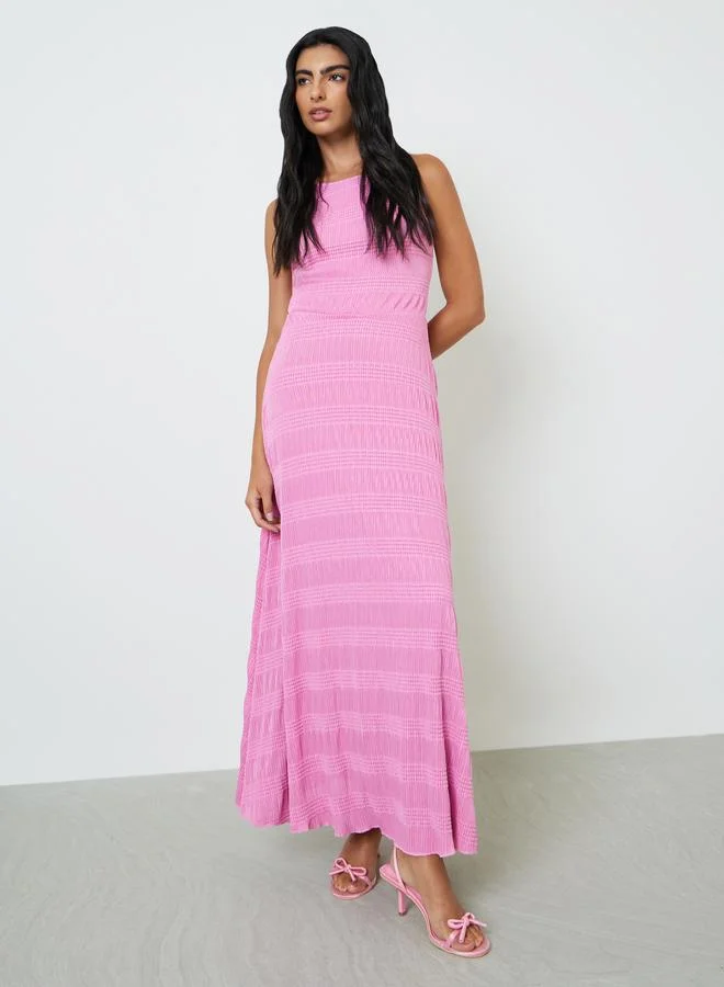 Styli Pink Textured Sleeveless Maxi Dress Premium Elegant Summer Casual Wear (Size M) iiocg