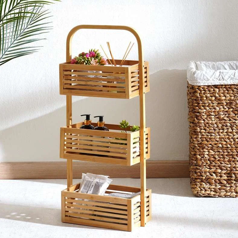 Pan Home 3-Tier Bamboo Bath Rack Premium Bathroom Storage Organizer (Natural, 34x18x76cm) xp2jc
