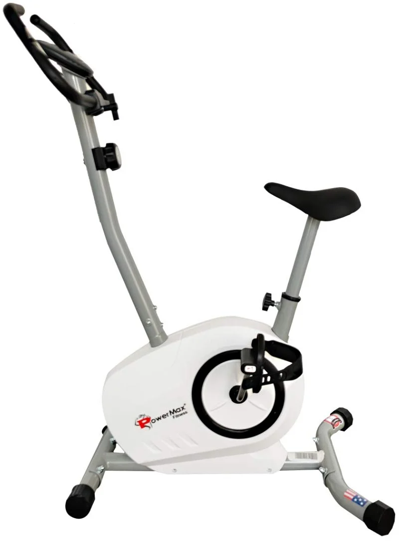 PowerMax Fitness Magnetic Upright Exercise Bike Premium Steel Stationary Cycle for Home Cardio (Grey, 1 Unit) lfeyr