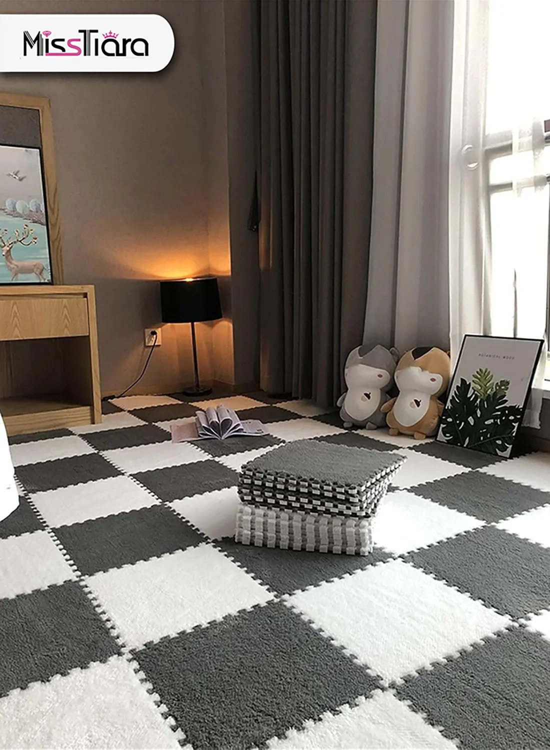 MissTiara Plush Splicing Floor Mat EVA Foam Square Carpet Tiles (12-Piece Set, 30x30 cm) j63jx