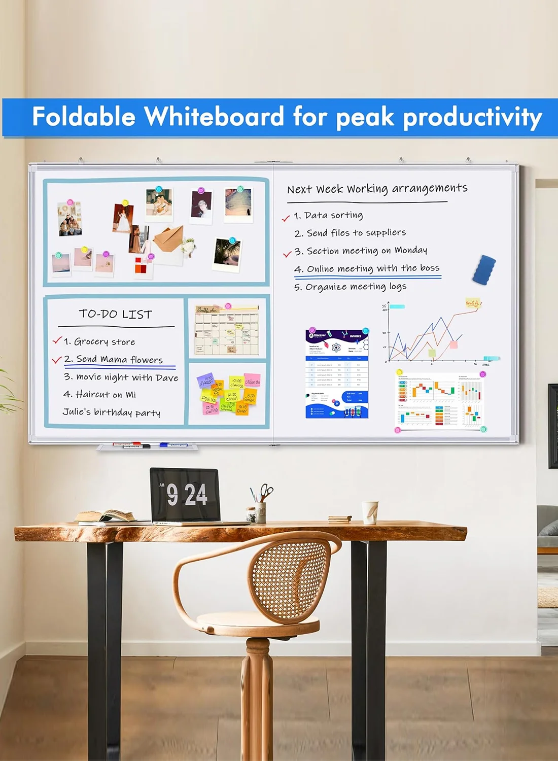 Mobile Magnetic Dry Erase Board Double-Sided Rolling Whiteboard for Office and Classroom (60 x 90 cm) oipzh