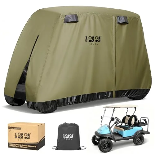 Golf Cart Cover Heavy Duty 420D Oxford Waterproof All-Weather Protection (Army Green, 4 Passenger) 0qh7h