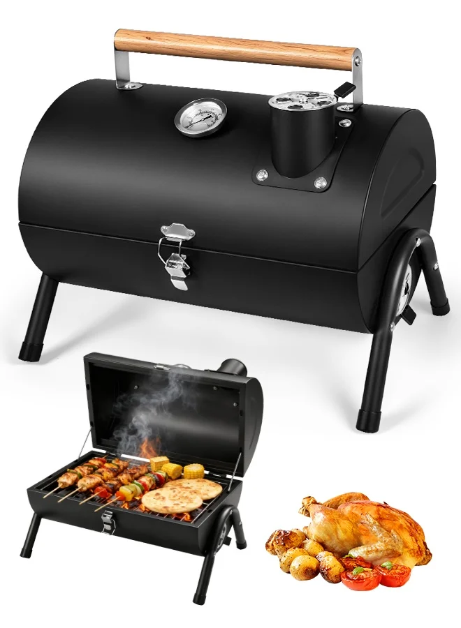 YUHUOHUANG 2-in-1 Portable Charcoal Grill and Outdoor Stove with Integrated Thermometer and Stainless Steel Grate (Black, 35cm x 27cm) ysppo