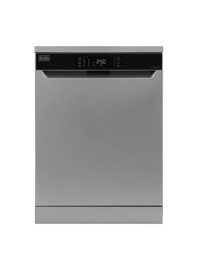 Black+Decker Freestanding Dishwasher 15 Place Settings 8 Programs 1900W (Silver, 12L) kdlnu