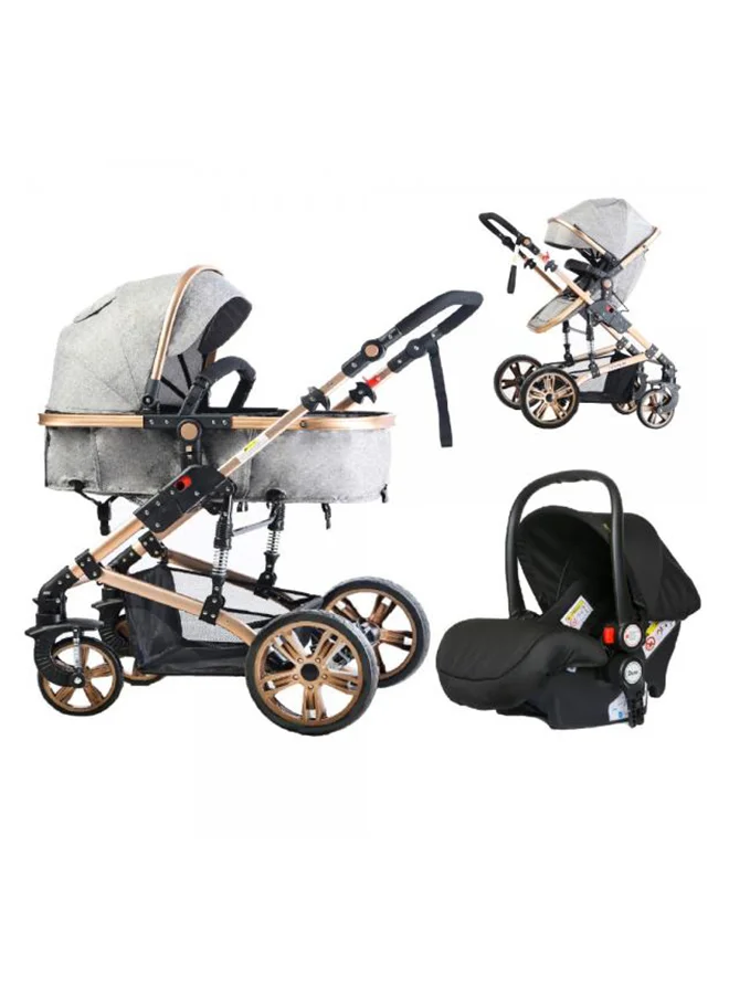 TEKNUM 3-in-1 Baby Pram Stroller with Sleeping Bassinet and Extra Wide Seat (Grey, 18 kg Capacity) detfp