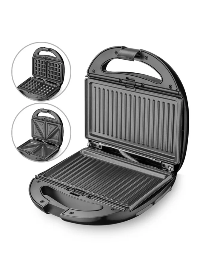 Impex 3-in-1 Sandwich Maker with Interchangeable Non-Stick Plates for Samosa Grill and Waffle (850W, 2 Slices, Black) cff2u