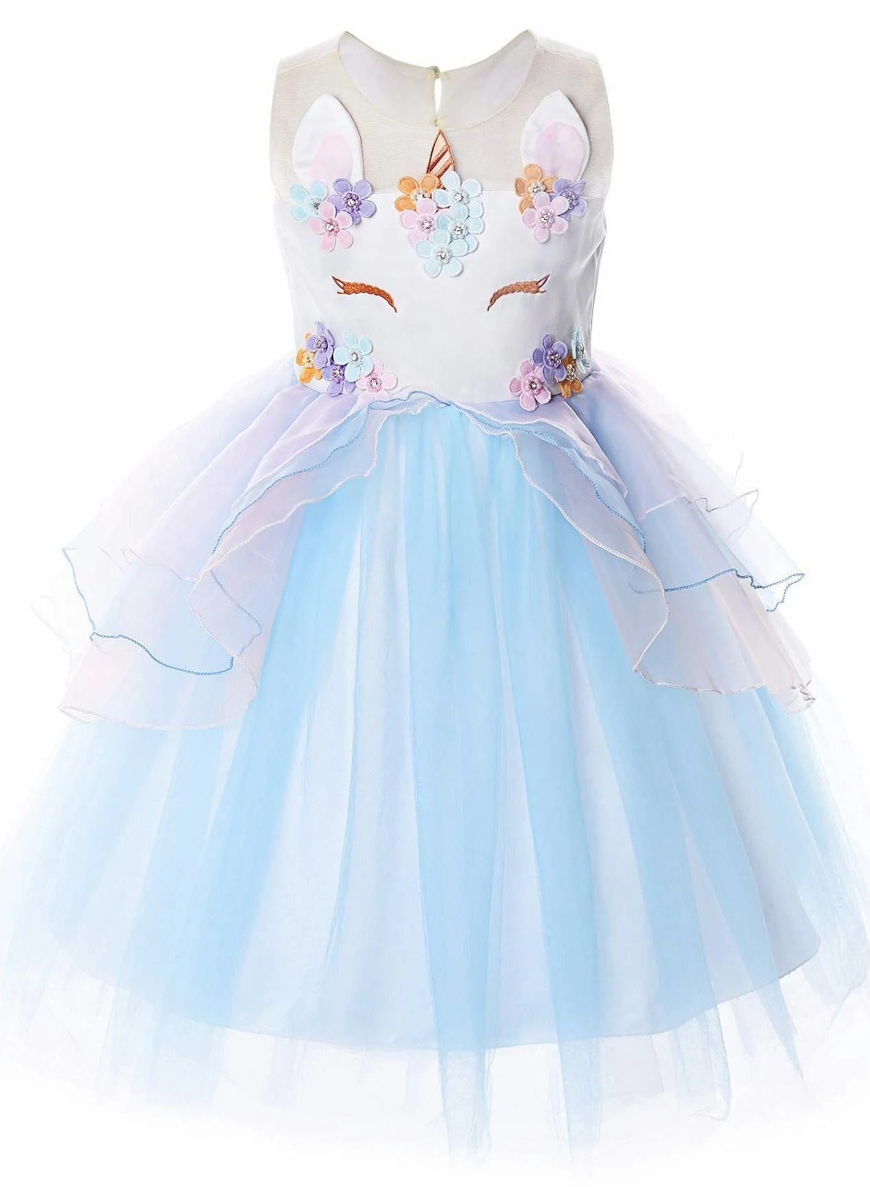 NIBEMINENT Unicorn Princess Dress Costume for Girls Birthday Party (Multicolor, 120cm) yrlh0