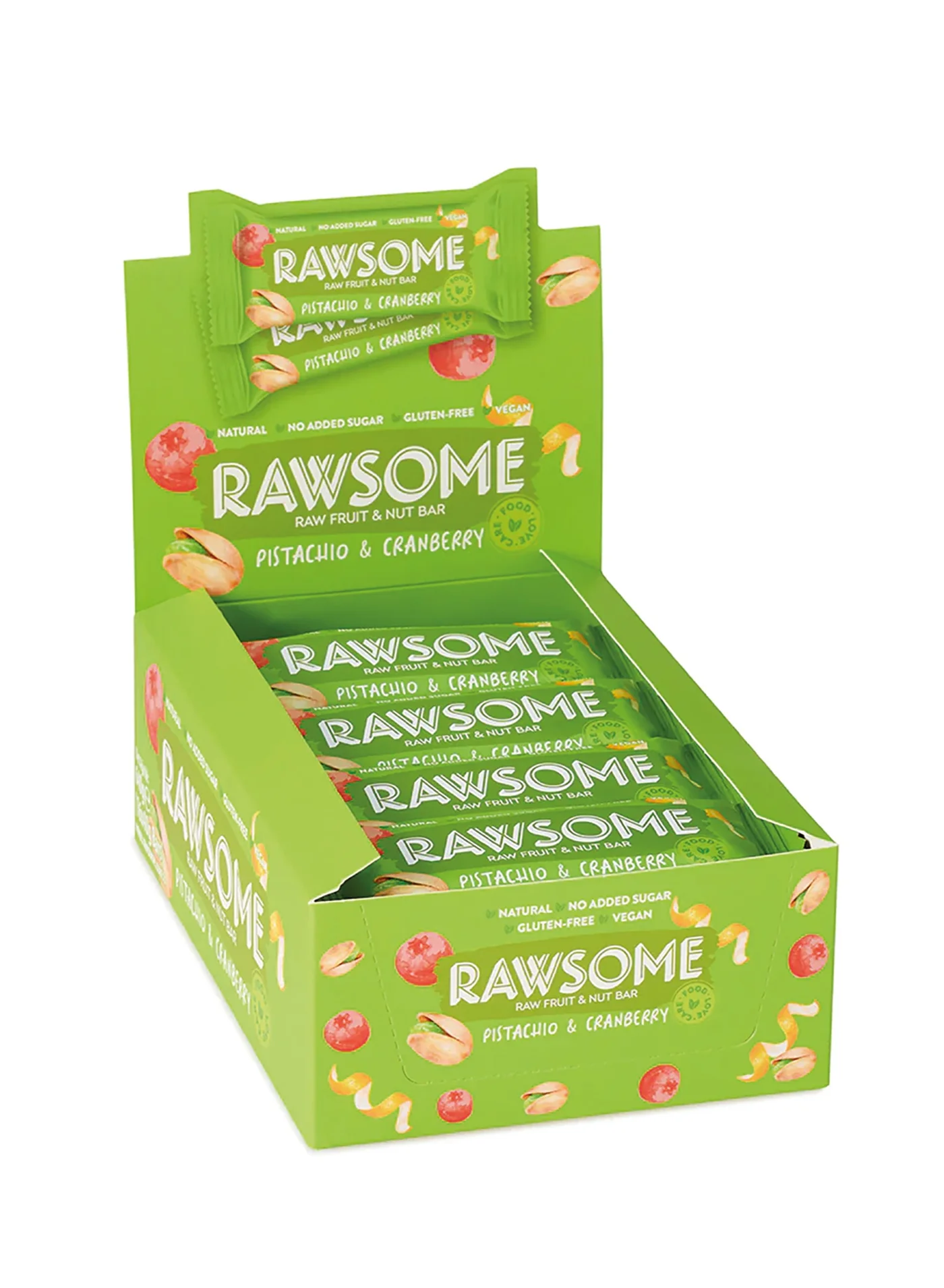 Rawsome Pistachio and Cranberry Fruit and Nut Bar Premium Vegan Snack (16 x 40g) koc8m