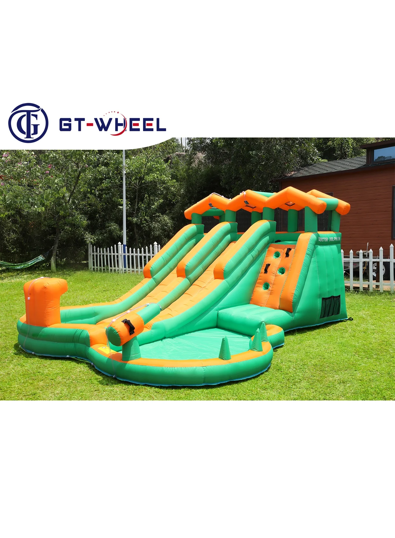 GT-Wheel Inflatable Twin Water Slide for Kids Outdoor Play Heavy-Duty Backyard Summer Activity Set (400 cm x 150 cm) 11us6