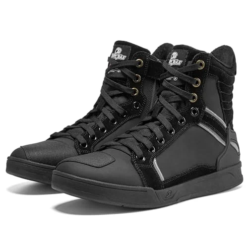 BORLENI Motorcycle Riding Boots Premium Anti-Slip Outdoor Trekking Work Shoes for Men (Black, 42) 9ar81