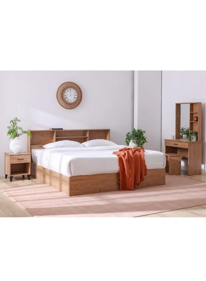 Danube Home Gamorah King Bedroom Set with Nightstand, Dresser, Mirror and Stool (Oak Wood, 180x200 cm) sj3vm