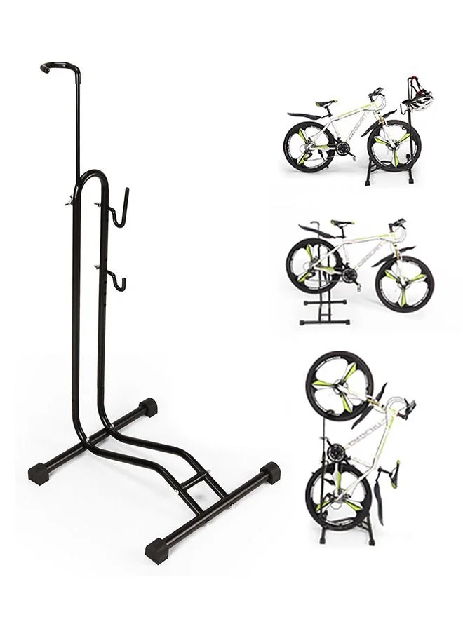 HomarKet Upright Bike Stand Adjustable Floor Parking Rack for MTB and Road Bikes (Black, 1 Unit) c7q6f