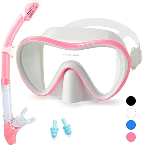 Supertrip Snorkeling Gear Set with Tempered Glass Mask and Dry Snorkel for Adults (Black, One Size) pmf0u
