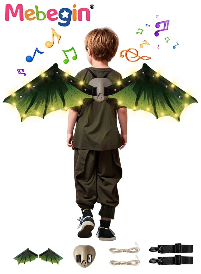 MEBEGIN Electric Dinosaur Wings for Kids with LED Lights and Music (Green, One Size) qzhvj