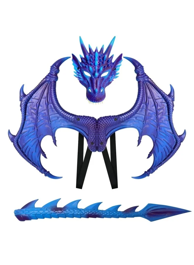 CCOVERY Dragon Costume Set Dinosaur Wing Tail and Mask (Blue, Kids) ie2jh