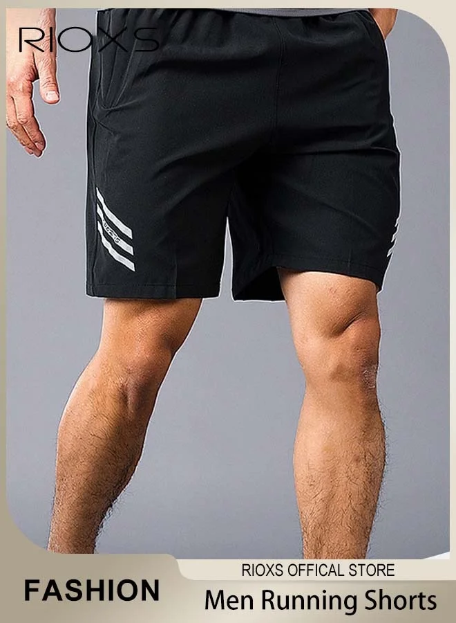 RIOXS Men's Athletic Running Shorts Lightweight Breathable Fitness Gym Pants with Zippered Pockets (Black, Large) 6mdxj
