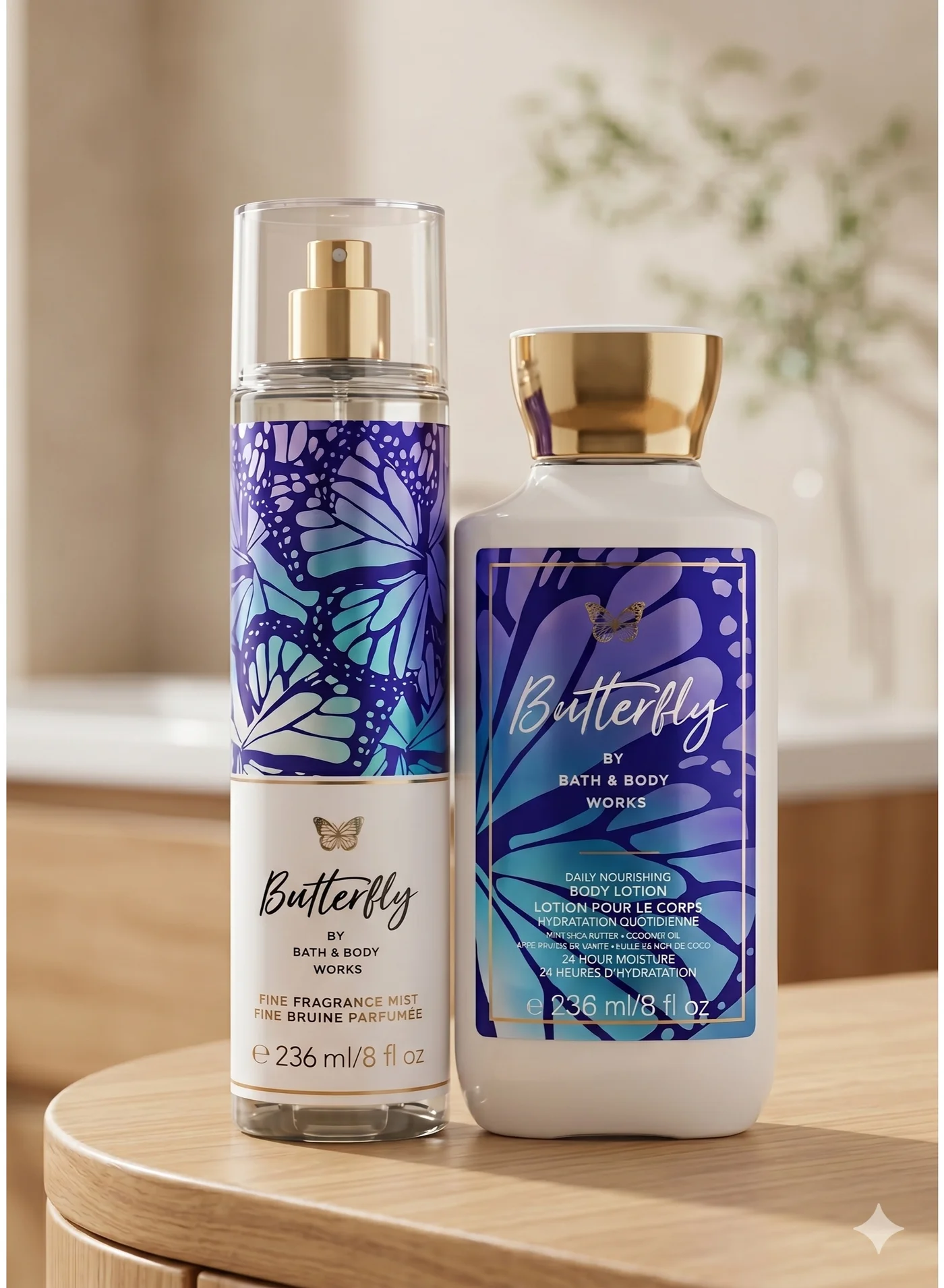 Butterfly Fine Fragrance Mist and Body Lotion Set (236 mL Mist, 236 mL Lotion) ytz34