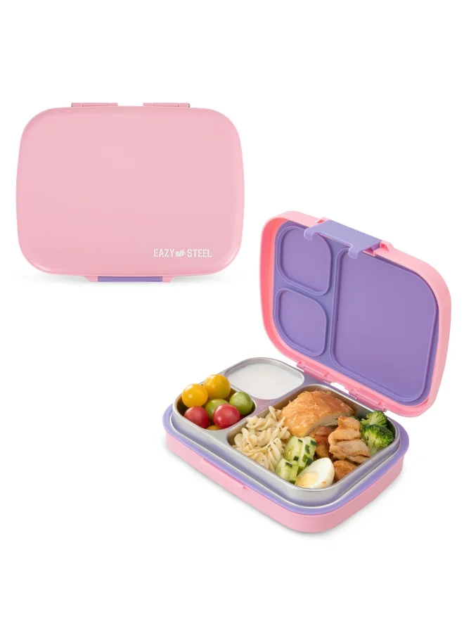 Eazy Kids Premium Stainless Steel Lunch Box (3-Compartment, Leakproof, Pink, 710ml) for Kids x1jtv