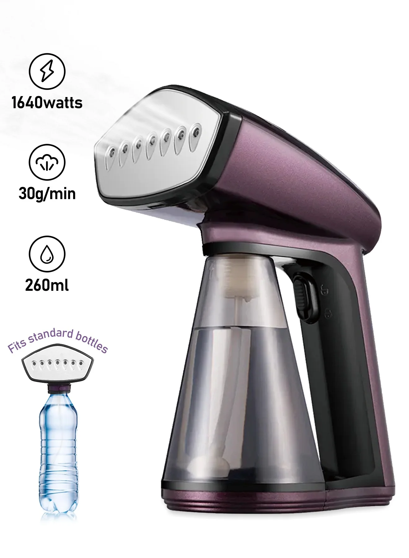 DOSCHER Handheld Clothes Steamer 1640W Portable Steam Iron for Garment Care (260 mL) f5l0c