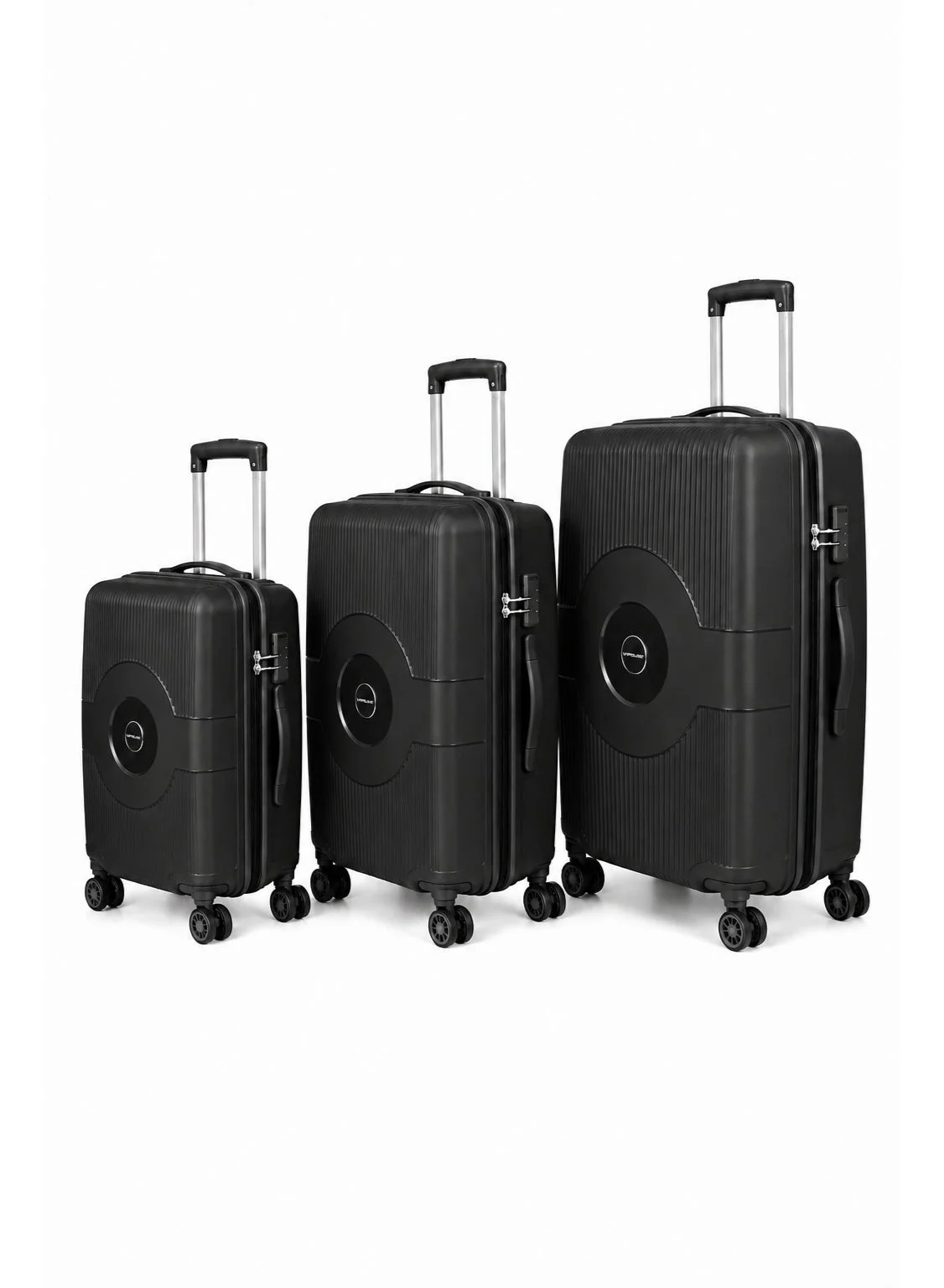 Premium Hard Shell Spinner Luggage Set (55 cm, 68 cm, 79 cm) - Durable Polypropylene Travel Suitcases (Black, 3-Piece Set) vq8hj