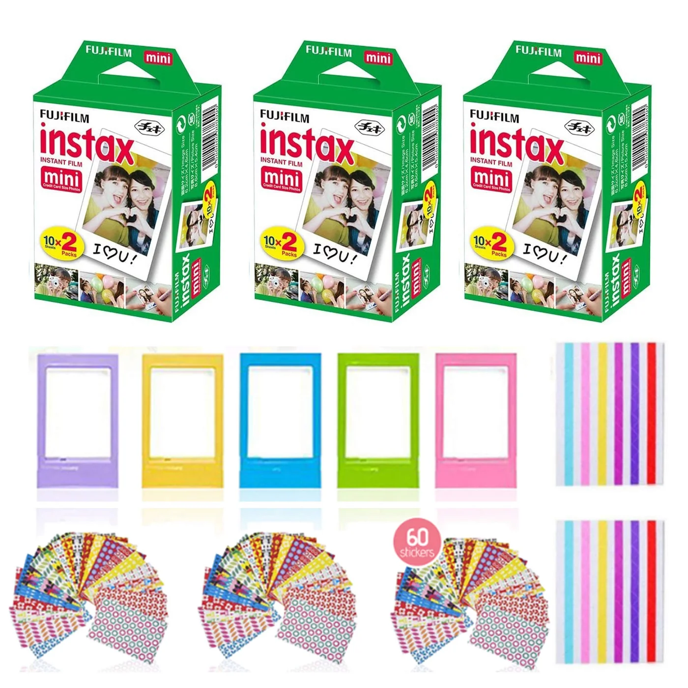 Instant Camera Film Accessory Bundle with 60 Sheets and Decorative Frames (60 Sheets, 3 Pack) 7j8qd