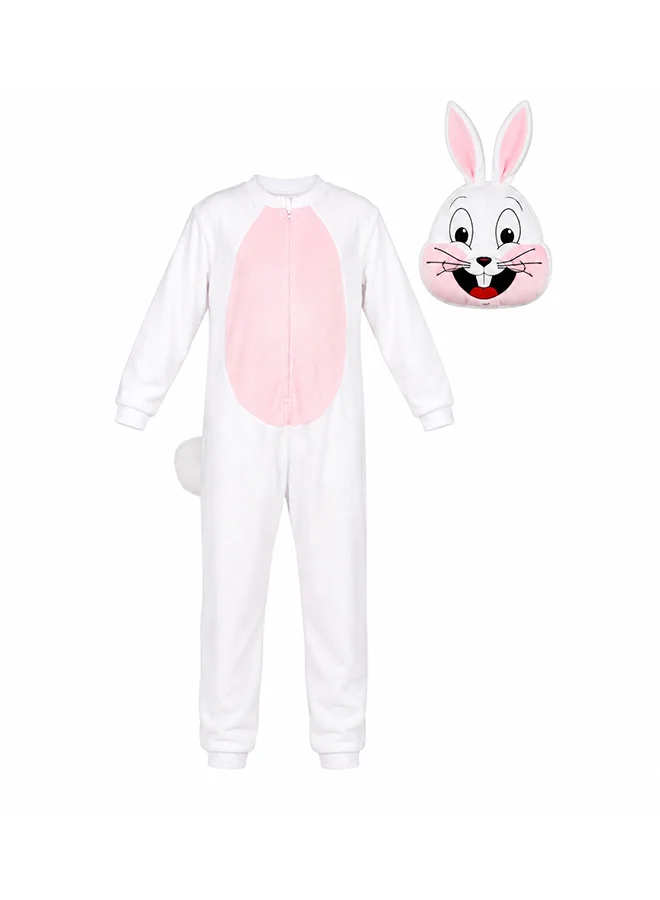 Toy Land Bunny Rabbit Costume Set for Kids (White, 140 cm) Premium Animal Jumpsuit with Mask for Boys and Girls gyesa