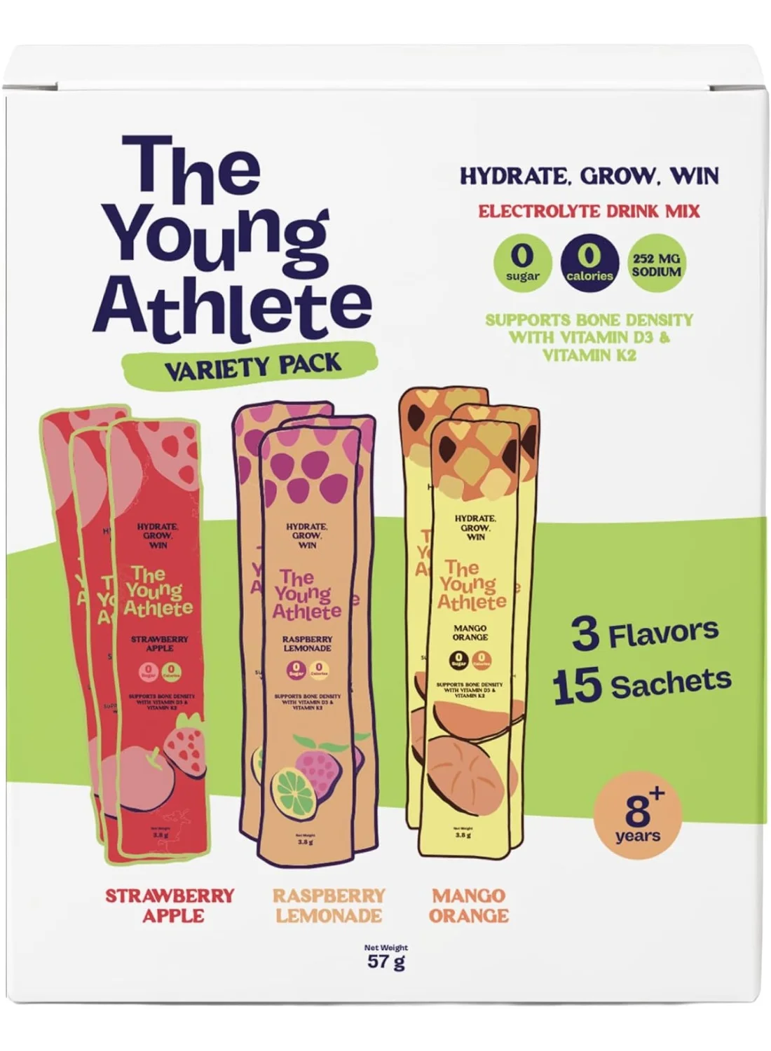 Young Athlete Electrolyte Hydration Powder Mix (Zero Sugar, Keto-Friendly, Vitamin D3 & K2, 15 Sticks x 3.8g) 4ny62