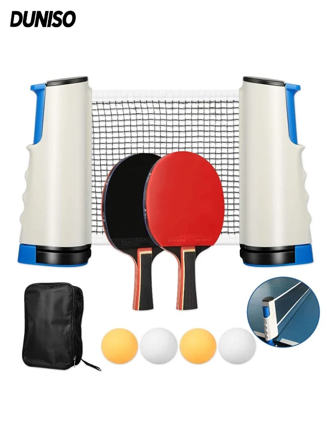 DUNISO Table Tennis Paddle Set with Retractable Net, 2 Professional Rackets and 4 Balls (Complete Indoor and Outdoor Family Activity Kit) l0wjl