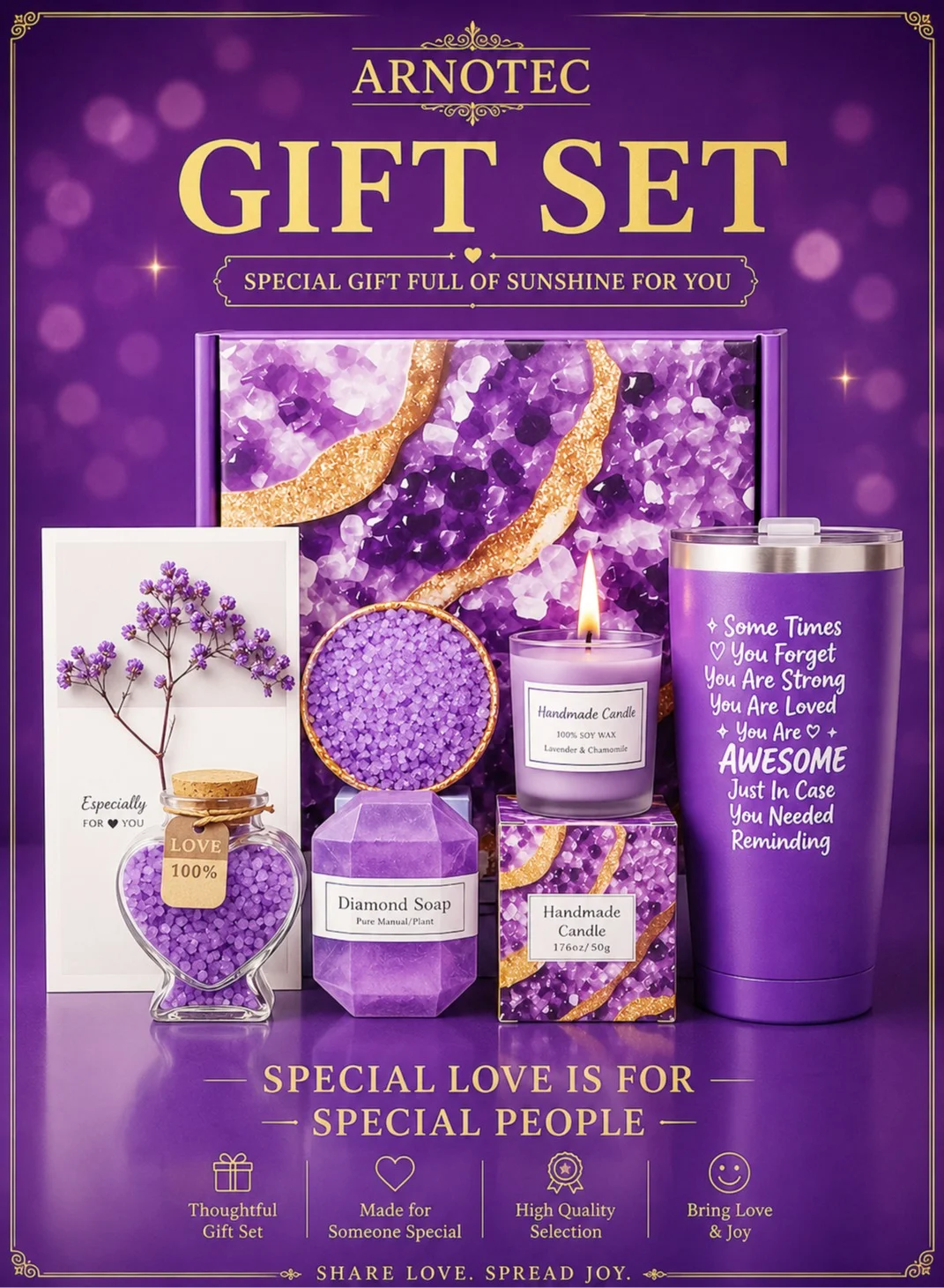ARNOTEC Lavender Spa Gift Set for Women, 7-Piece Luxury Self Care Bath Collection with Premium Gift Box (7 PCS) luw5i