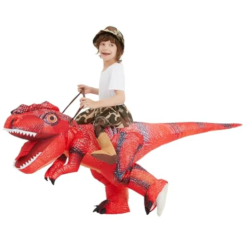 Inflatable Dinosaur Costume for Kids Red T-Rex Blow Up Suit (One Size) y4yib